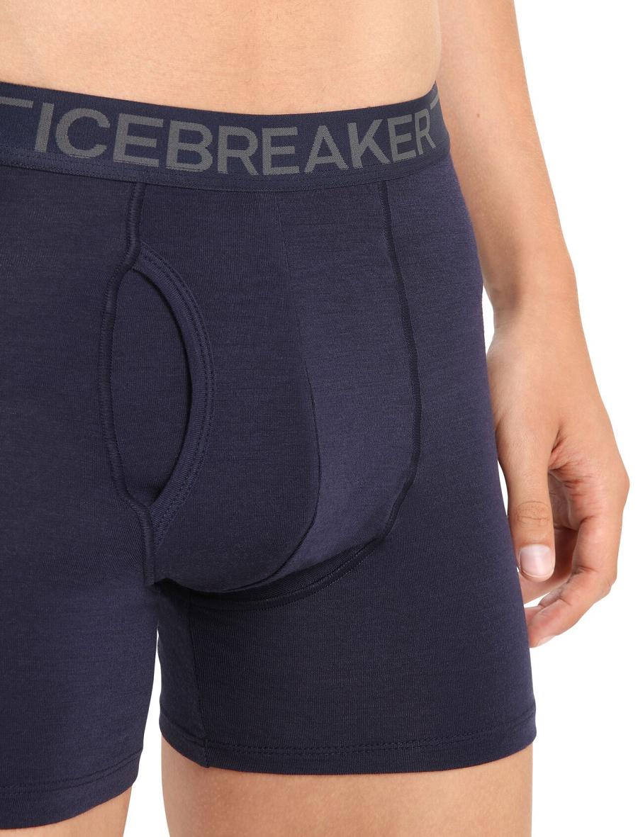 Men's Icebreaker Merino Anatomica Boxers With Fly Underwear Midnight Navy | CA 1640FDNM